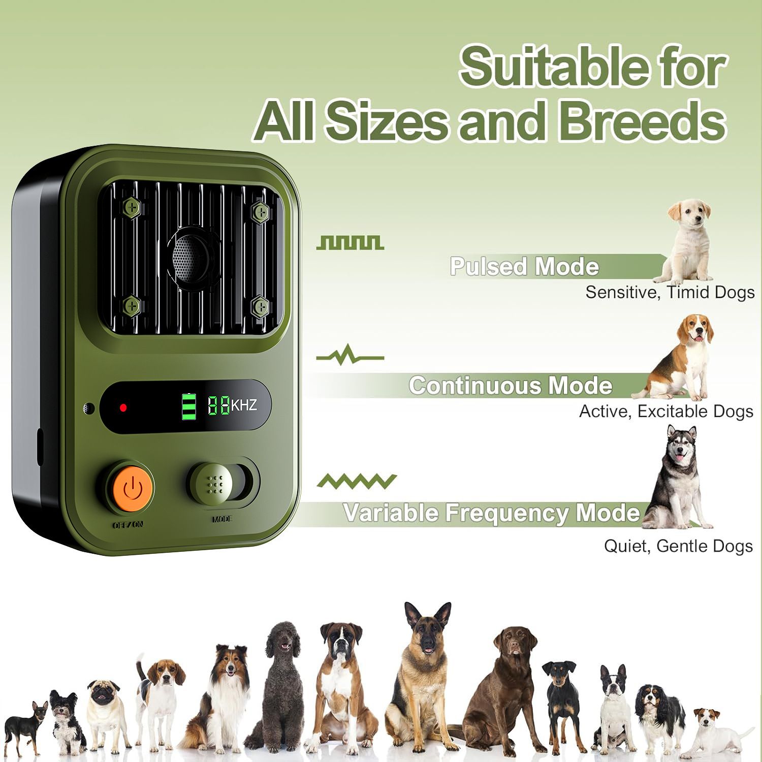 Anti Barking Device for Dogs, Rechargeable Ultrasonic Dog Control Devices Up to 50 Ft Range with 3 Modes,Silencer Sonic Barking Deterrent Indoor/Outdoor Safe — image 3
