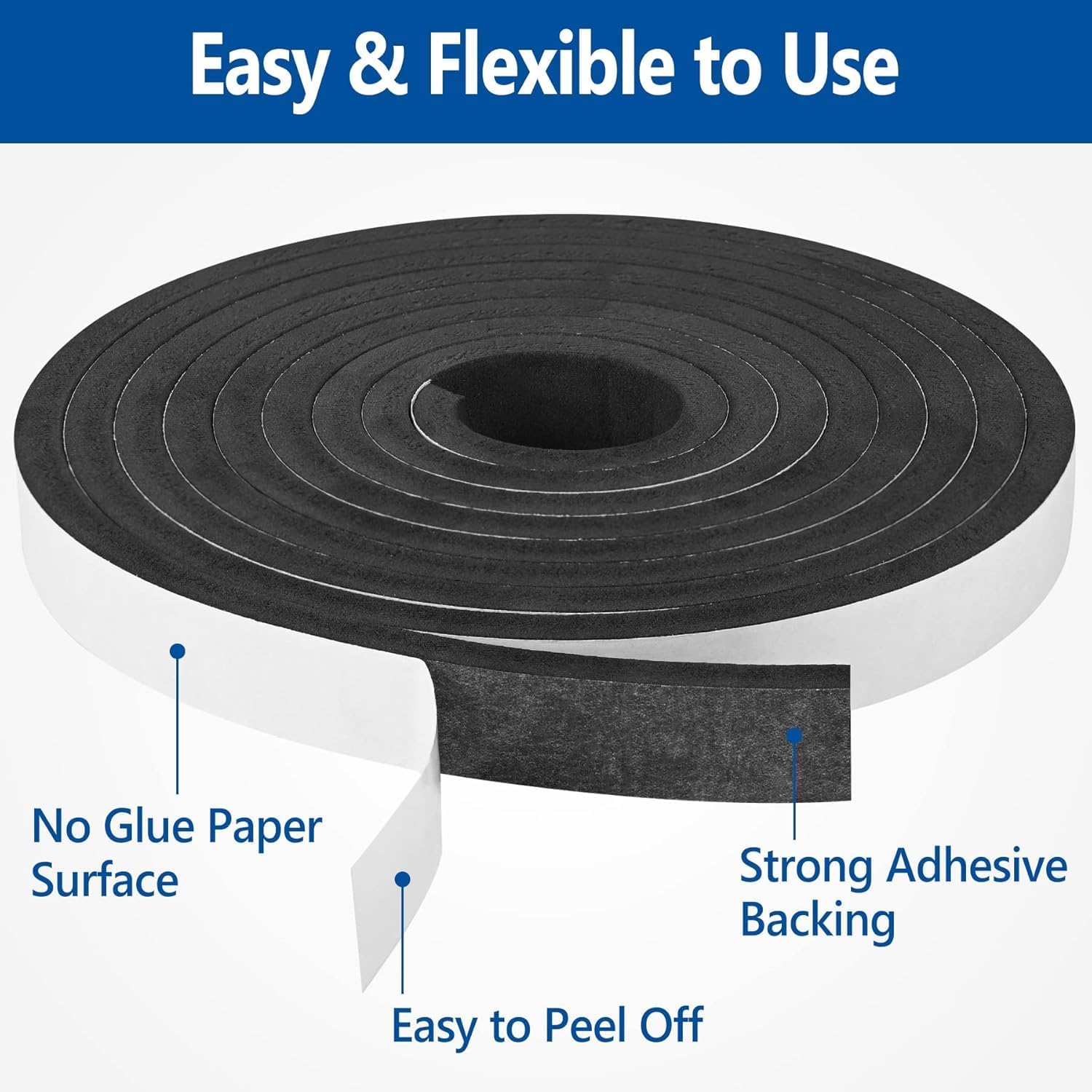 Self Adhesive Foam Tape Weatherstrip 1/2In x 1/4In x 42Ft High Density Foam Insulation Strips Seal Weather Stripping with Strong Adhesive for Door and Window — image 3