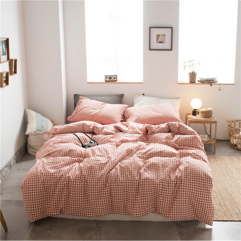 Cotton 4 Piece Set Modern Minimalist White Bed sheet kit_1.8m bed-quilt cover 200 × 230cm (four-piece set)