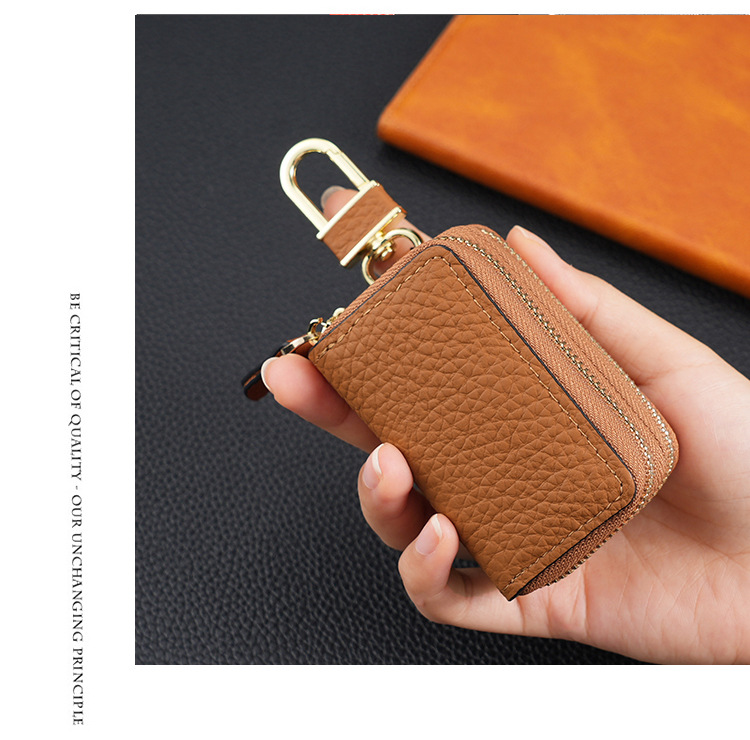 Genuine Leather Car Key Case Double Zipper Smart Key Fob Holder Wallet Remote Organiser Pouch with Hook Red — image 3