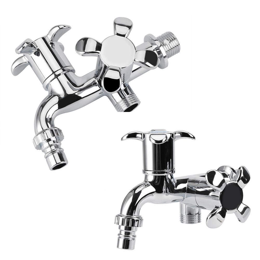 ABS Washing Machine Faucet Sink Basin Water Tap with Double Spout&Handle G1/2 Blossom Handle — image 5