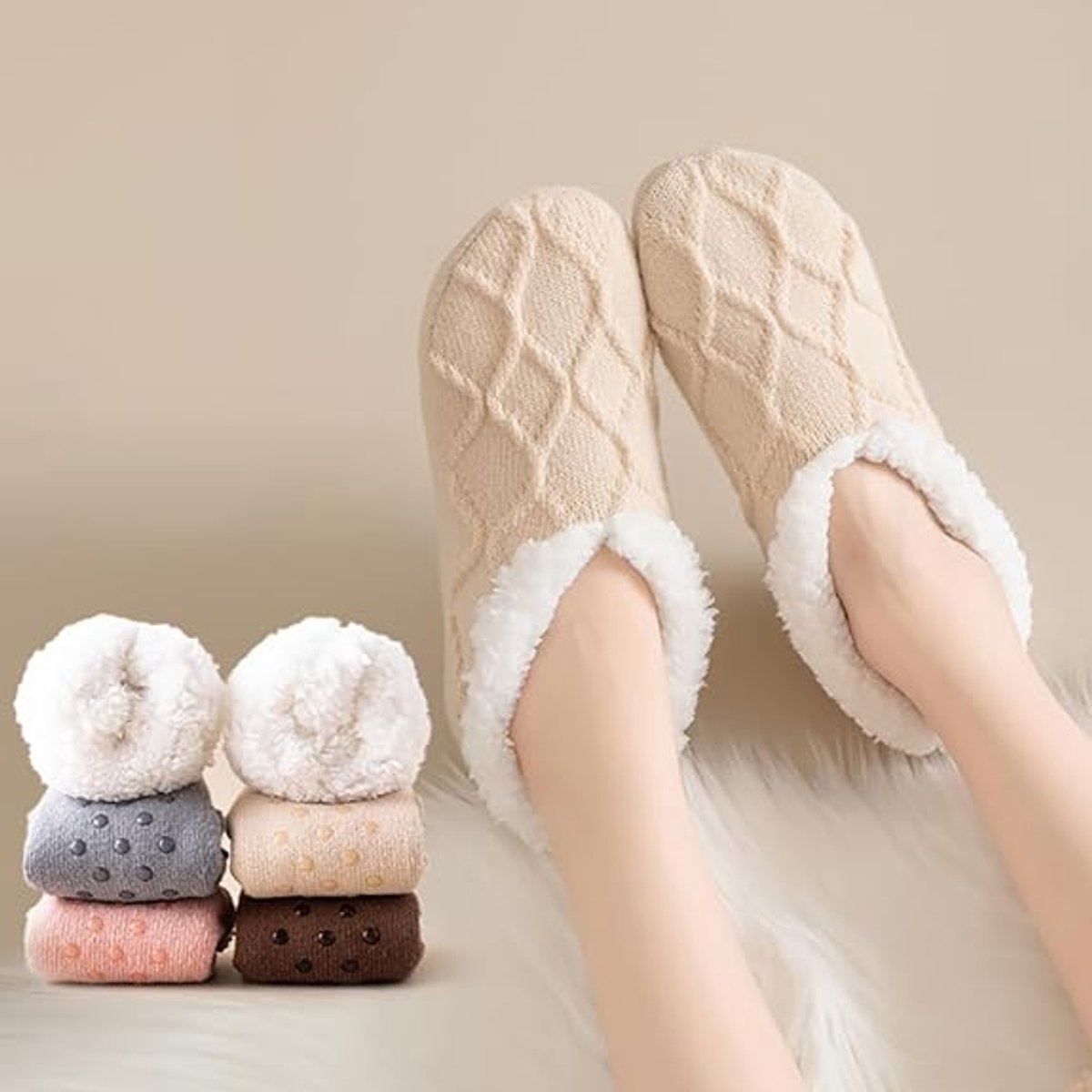 Women's Slipper Socks - Winter Warmth - Fluffy Sherpa lining - Ultra-comfortable for bare feet - One size (Washable) — image 3
