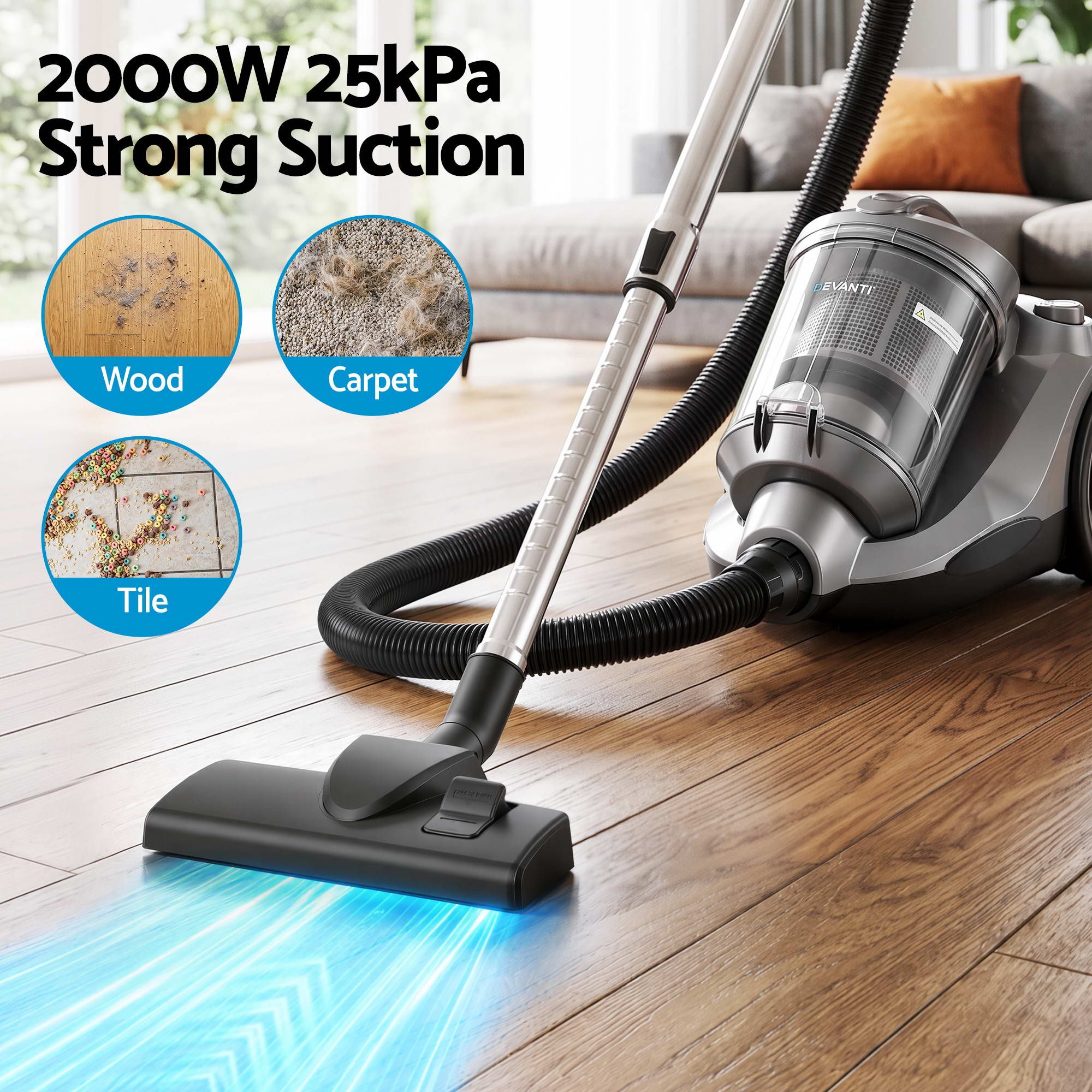 Devanti Vacuum Cleaner Bagless Canister 2000W 25kPa Powerful Suction 4L โ image 4