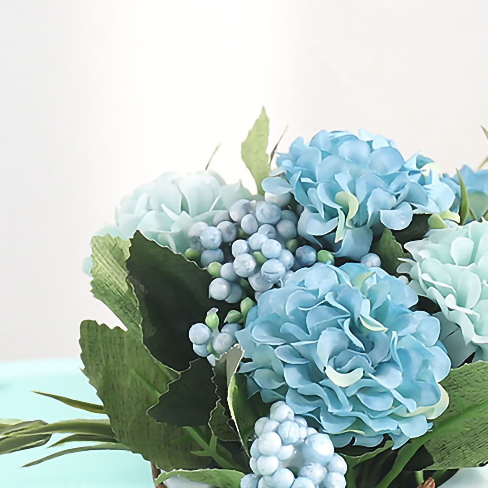Artificial Fake Potted Flowers Bouquet Hydrangea with Vase for Dining Table Decoration Blue โ image 3