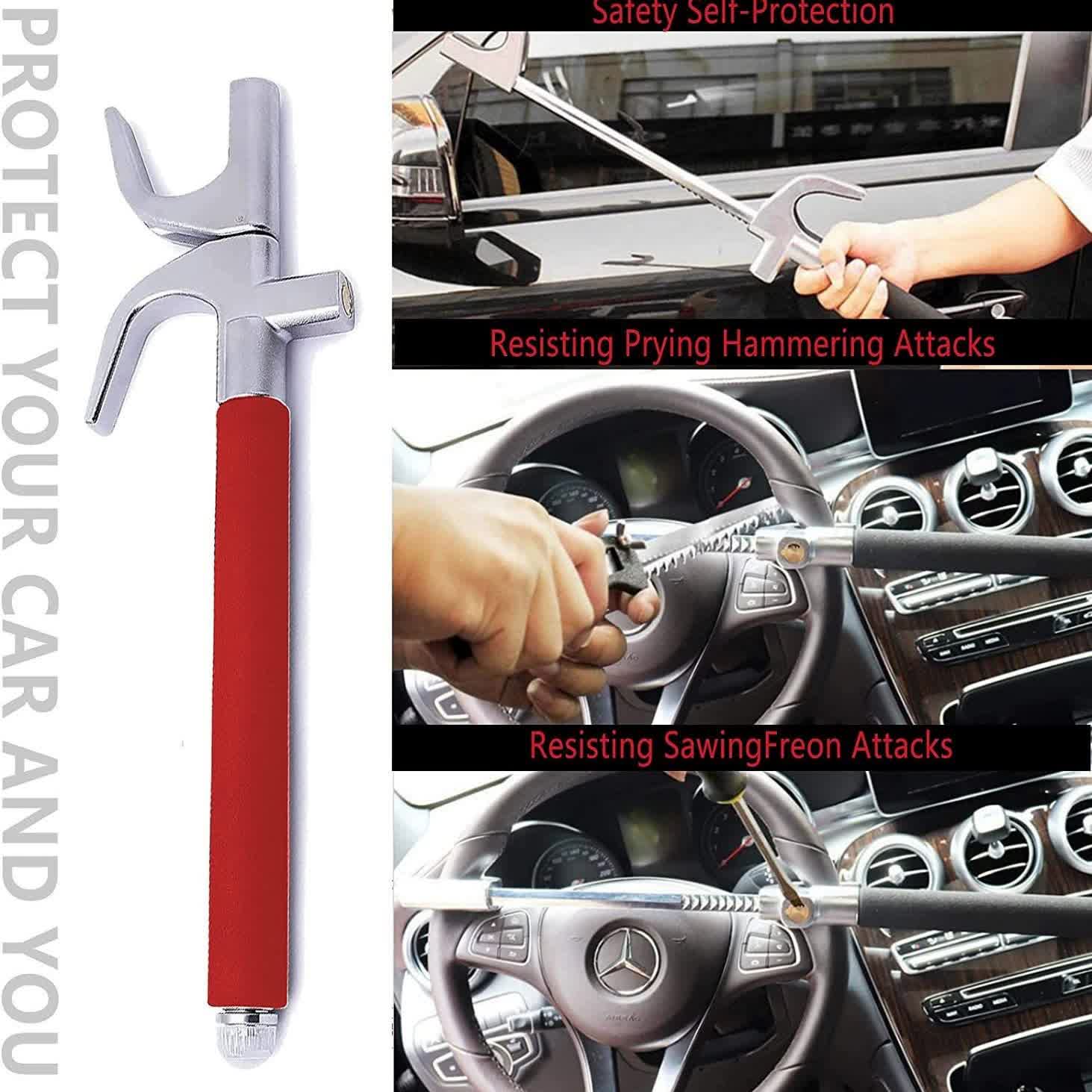 Black Multifunctional Car Steering Wheel Lock - Adjustable and Telescopic Anti-theft & Window Breaker Safety Tool โ image 2
