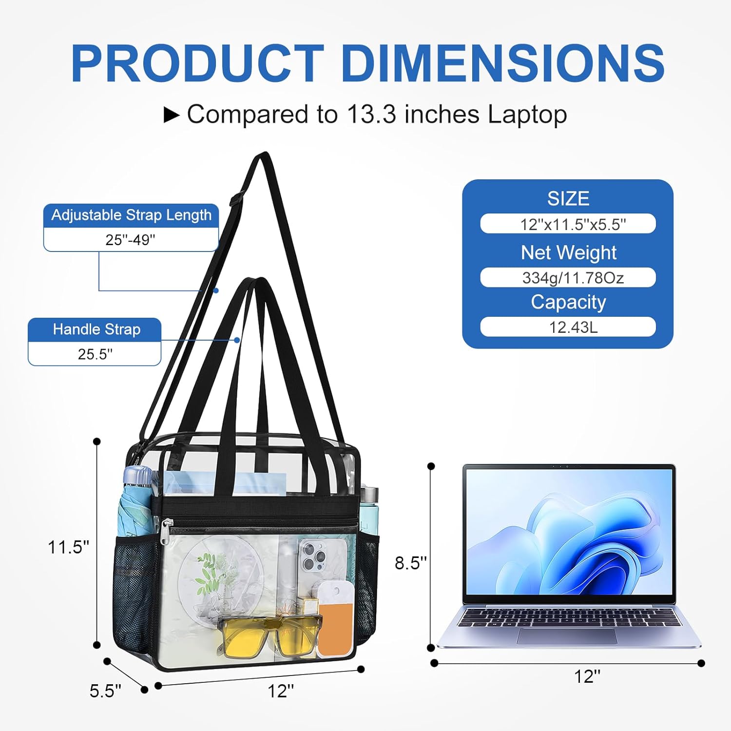 Clear Bag for Stadium Events,Transparent Bag for Work Sports Games Concerts Travel Gym — image 2