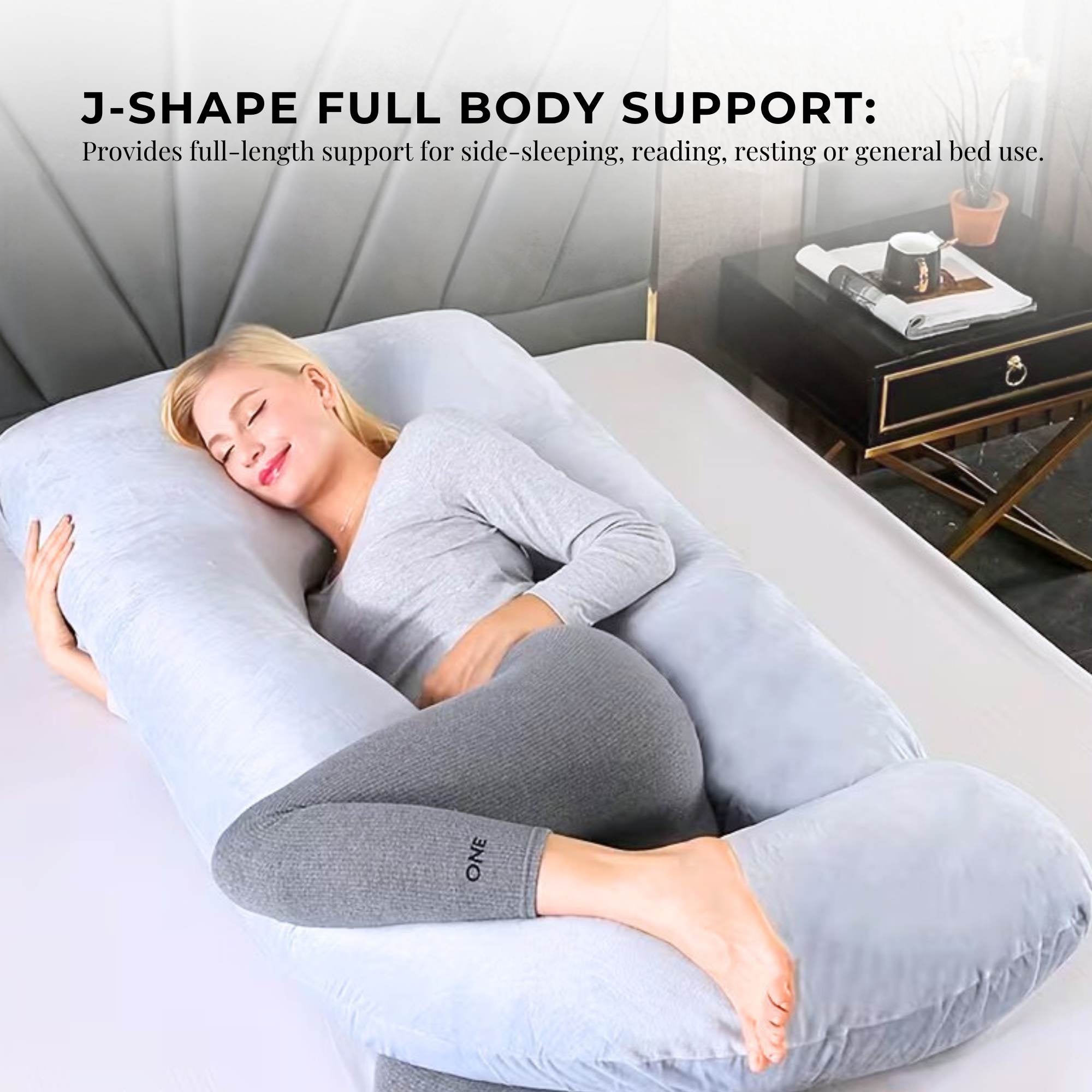 Orku Maternity Pregnancy Pillow - J-Shape Full Body Length for Side Sleeper Grey — image 4