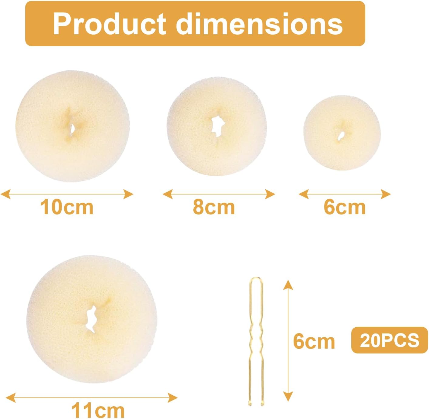 4-piece ring donut hair knot styler with 20 gold hair clips, beige donut bun maker, hair rings, styling set for dancers, ballerinas, girls, etc. and everyday â image 2