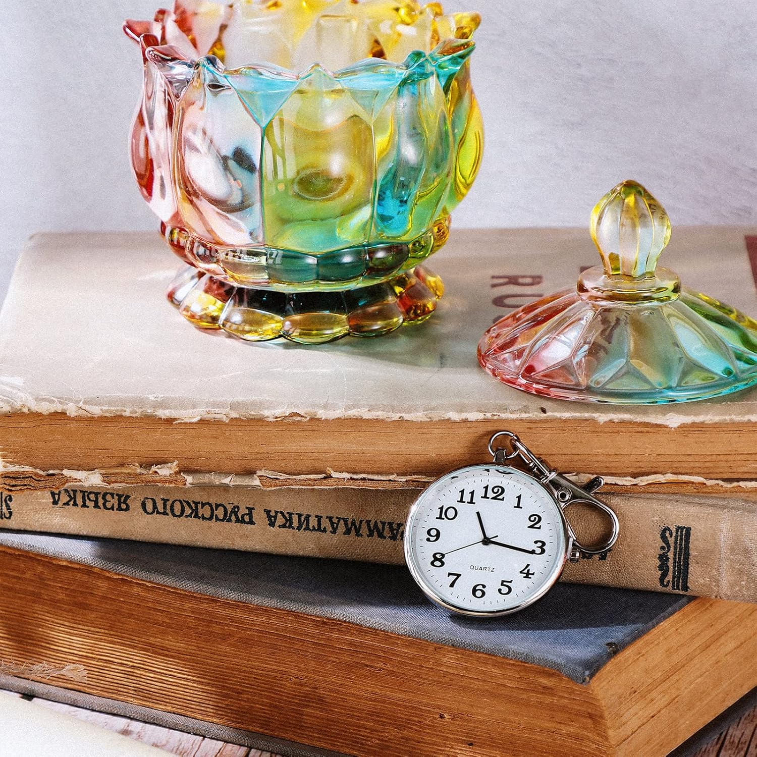 2 Pieces Quartz Pocket Watch with Key Buckle Round Keychain Clip on Watch Portable Unisex โ image 4