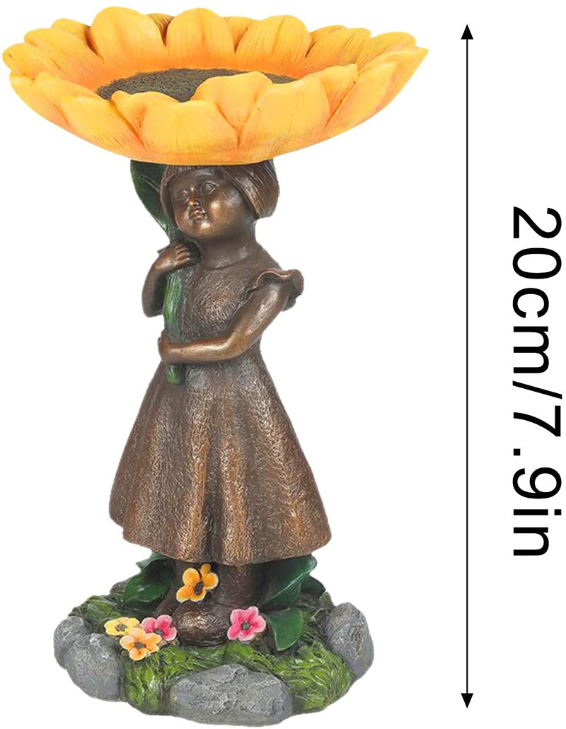 Girl Resin Bird Feeder with Natural Stump Design for Garden and Outdoor Decor — image 4