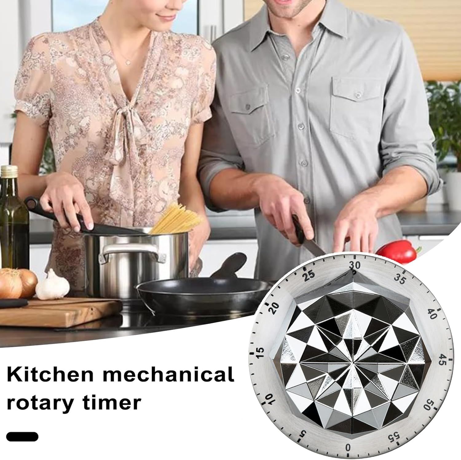 Kitchen Timer, Mechanical Kitchen Timer with Clear Alarm No Battery Required Easy Operation Stainless Steel Timer Precise — image 4