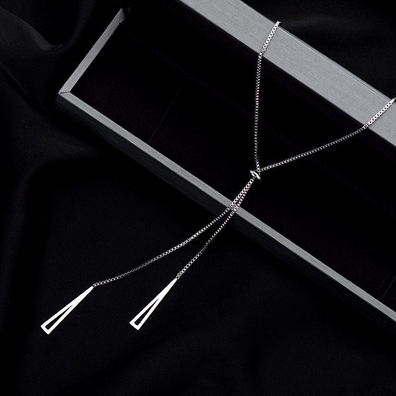 Vintage Hollow Triangle Y Lariat Necklace Silver Y Necklace Geometric Y Drop Necklace Long Tassel Necklace Chain Jewelry for Women β image 3