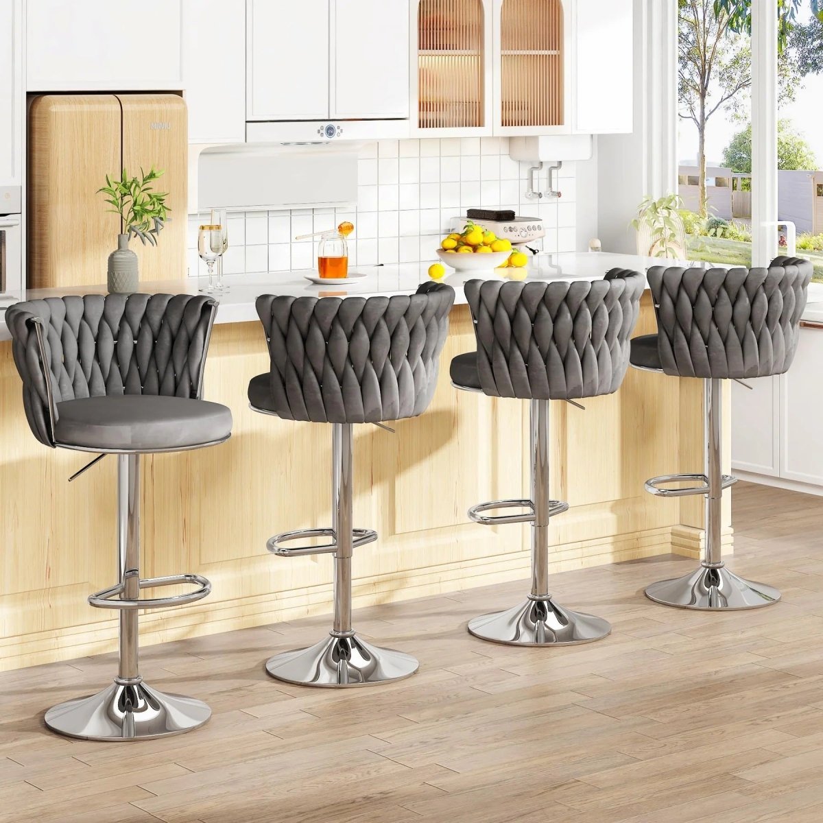 SERENITà Modern Silver Swivel Upholstered Velvet Adjustable Height Counter Stool with Metal Frame Grey (Set of 2) — image 4