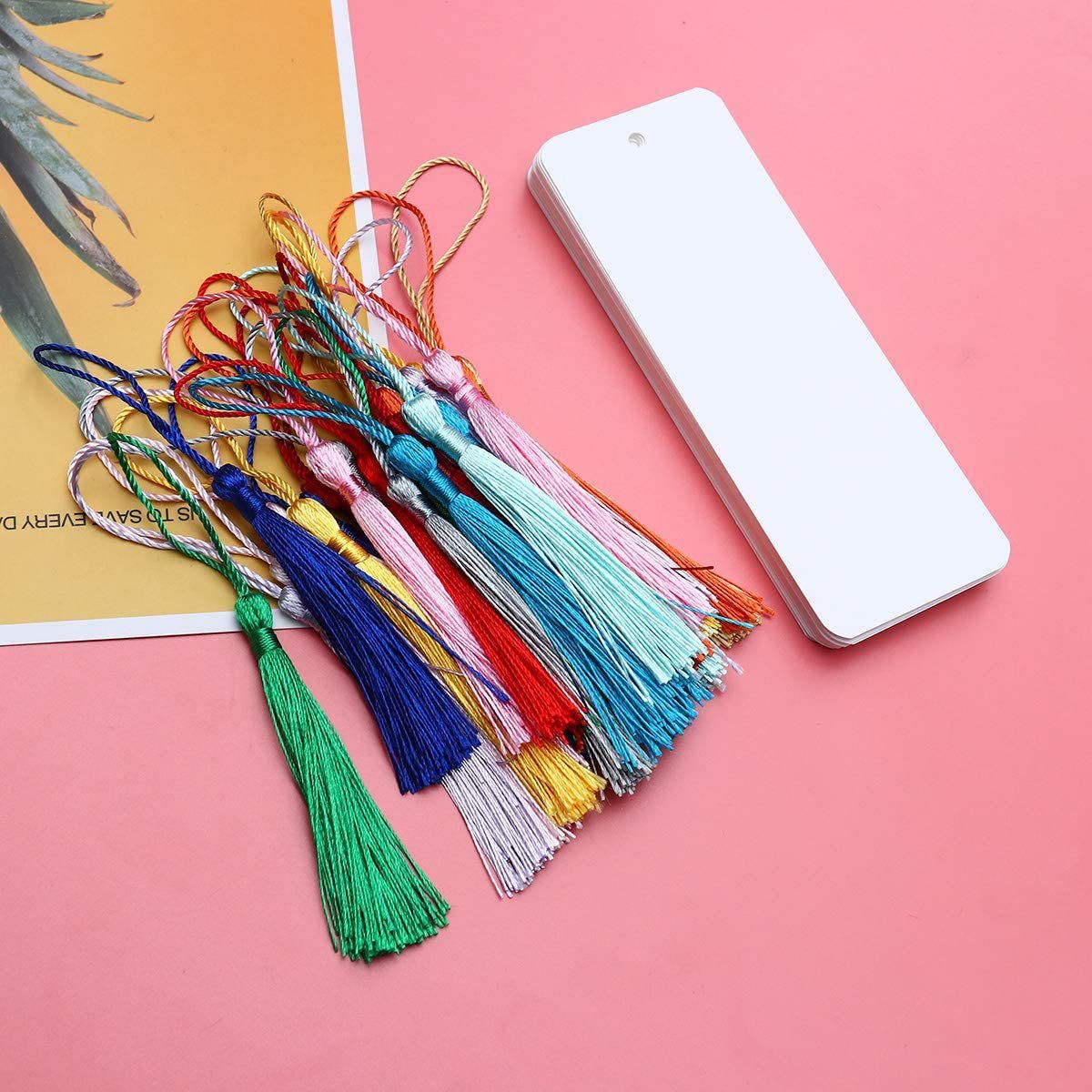 24pcs Blank Bookmarks with Colorful Tassels, White Cardstock Bookmarks Bulk, Craft Paper Bookmarks for DIY Projects and Gifts Tags โ image 5