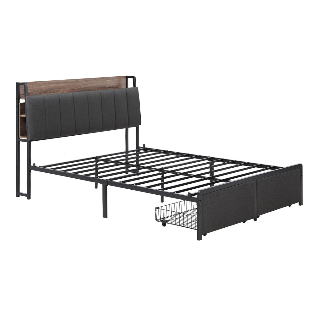 Artiss Metal Bed Frame Double Size with 2-Tier Hidden Storage with Charging Station — image 2