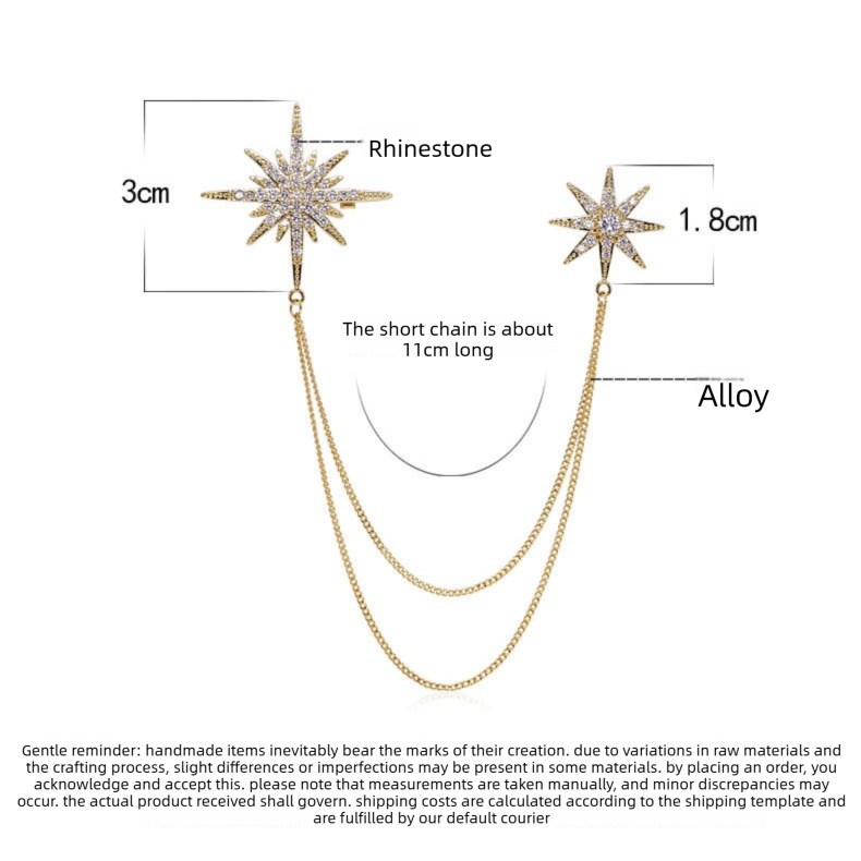 Asymmetric Star Chain Brooch - Rhinestone Double Star Pin with Layered Chains, Elegant Lapel Badge for Women Blazer Coat Dress, Gold Tone โ image 5