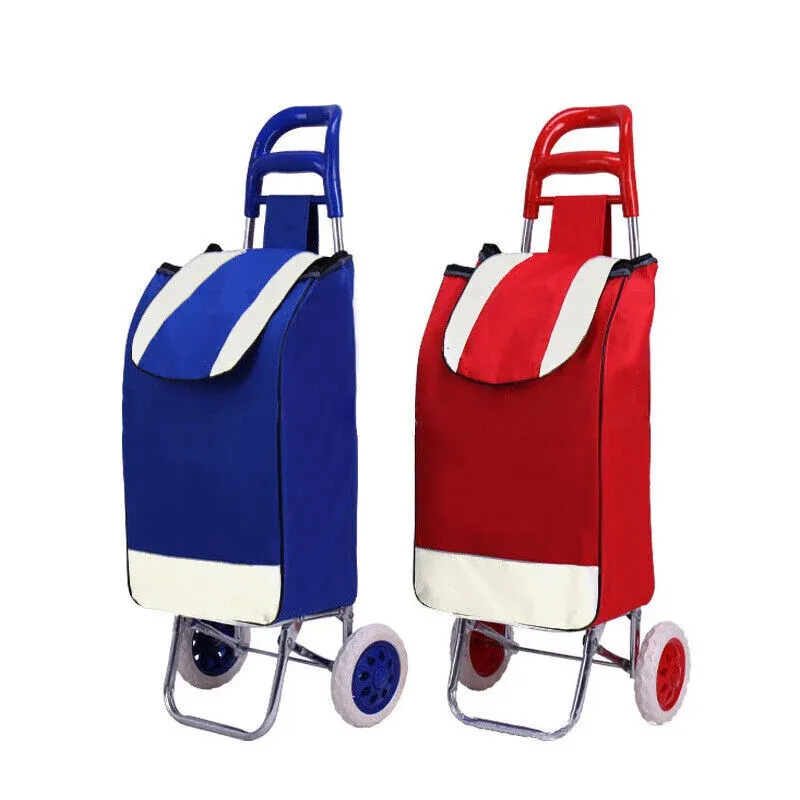 1X Shopping Cart Carts Trolley Foldable Bags Luggage Wheels Folding Basket - Blue โ image 3