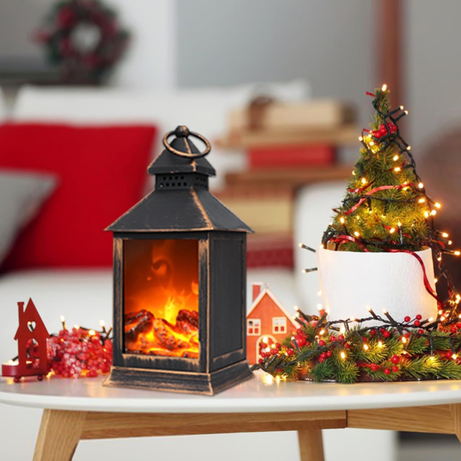 Flameless LED Fireplace USB/Battery Powered Desktop Fireplace with Handle Portable Mini Fireplace for Indoor Outdoor — image 3