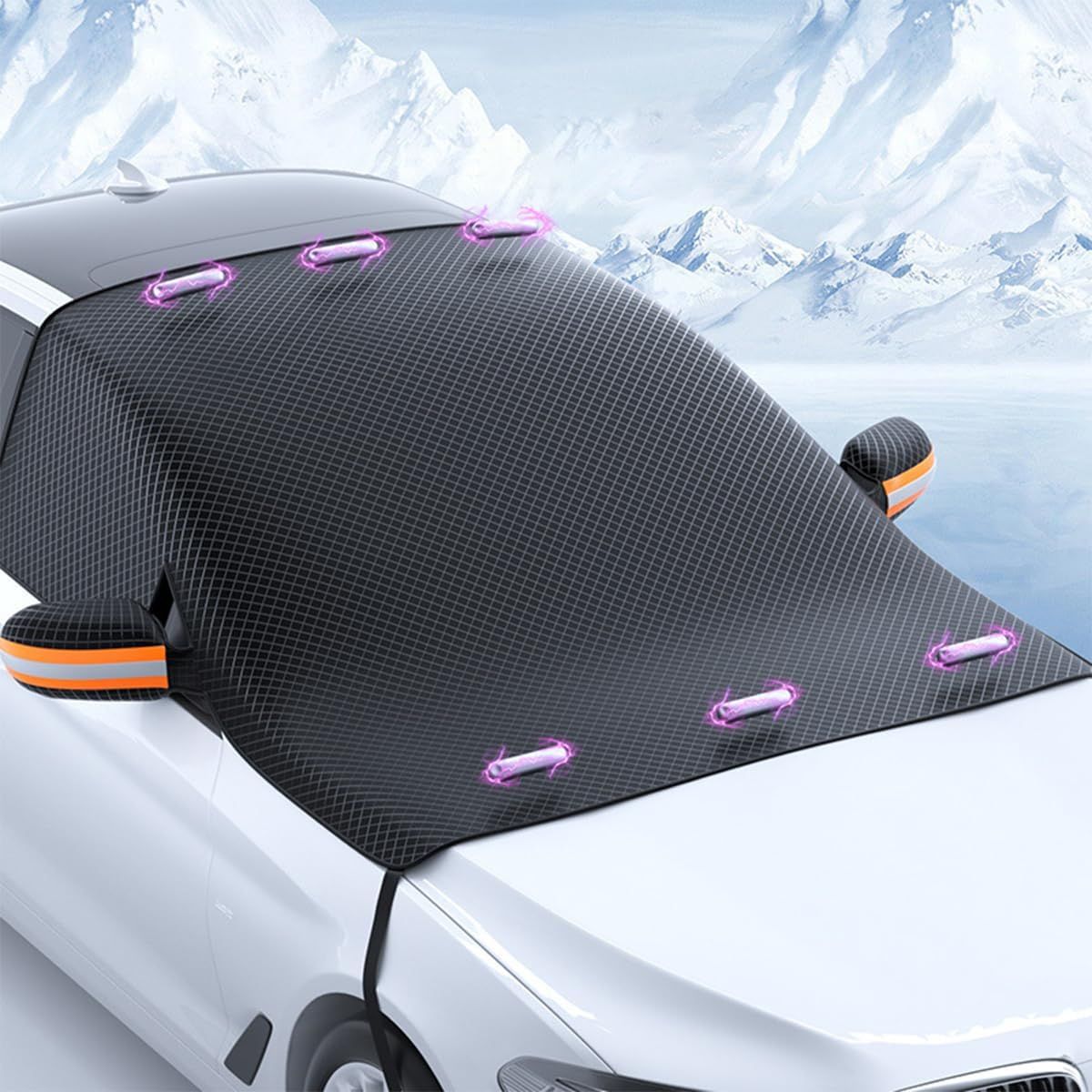 Car Windshield Cover for Ice and Snow, Automotive Windshield Snow, Ice, UV, Frost Removal Wiper & Mirror Protector (Orange Strip) — image 4