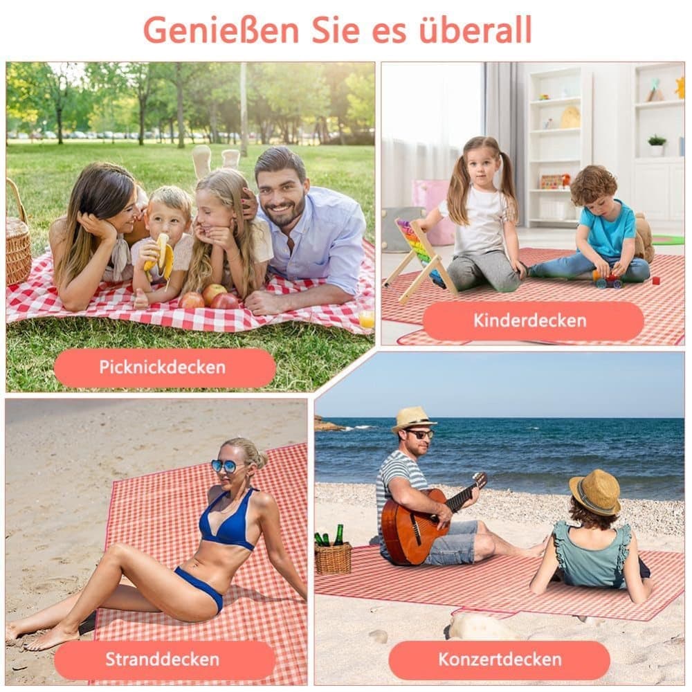 Waterproof Picnic Mat 200x200cm, Foldable with Carrying Handle, Durable for Camping Beach Park Outdoor Activities, Pink — image 6