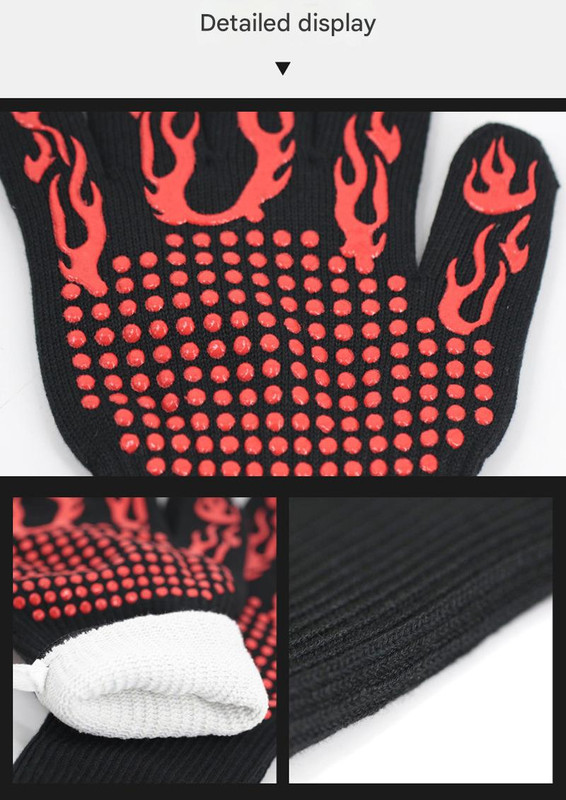 Red Flame Pattern Extreme Heat Resistant BBQ Gloves - 500°C Flame Design Oven Gloves with Non-Slip Silicone Grip — image 3