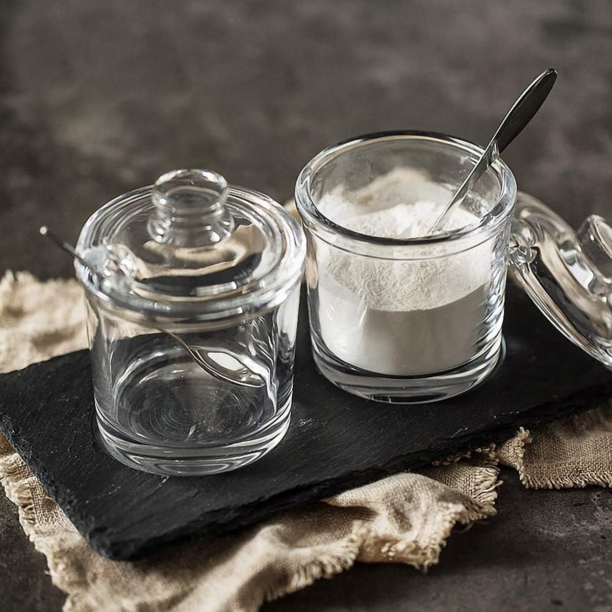 piece Classic clear glass sugar bowl with lid Serving spoon Salt shaker Pepper Storage jar Spice jar Dispenser container Sugar box Condiment Spice racks Home — image 4