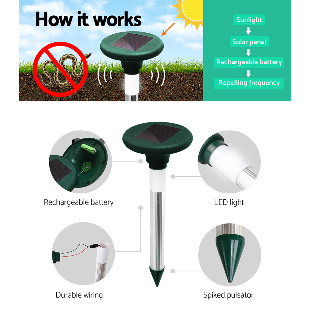 Gardeon Snake Repeller Set of 12 Solar LED Pulse Plus Ultrasonic Pest Rodent Repellent โ image 5