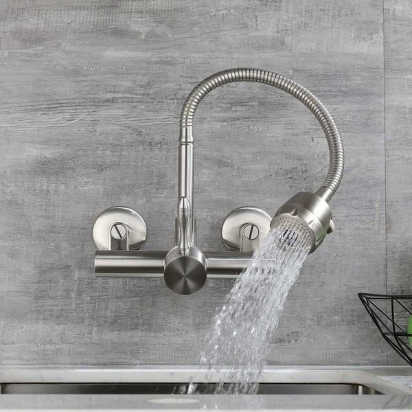 Wall Mounted Kitchen Tap, Food-Grade 304 Stainless Steel Flexible Gooseneck Faucet with 2 Spray Modes, 360° Swivel Kitchen Sink Tap, Mount Hole Distance — image 4