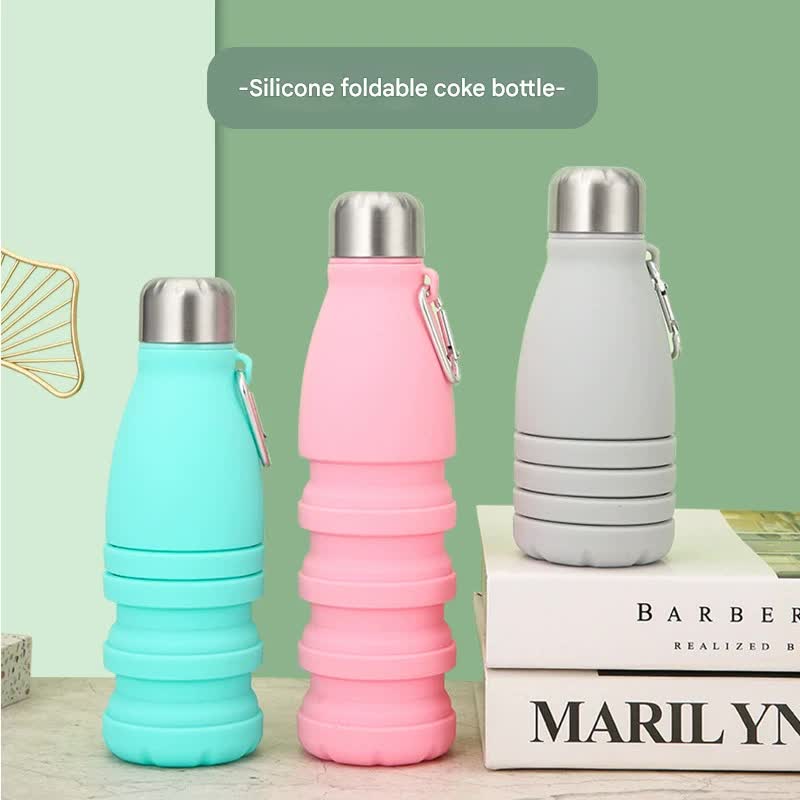 Dark green Collapsible Silicone Water Bottle - Portable Sports Hydration Flask with Carabiner, 550ml/300ml โ image 3
