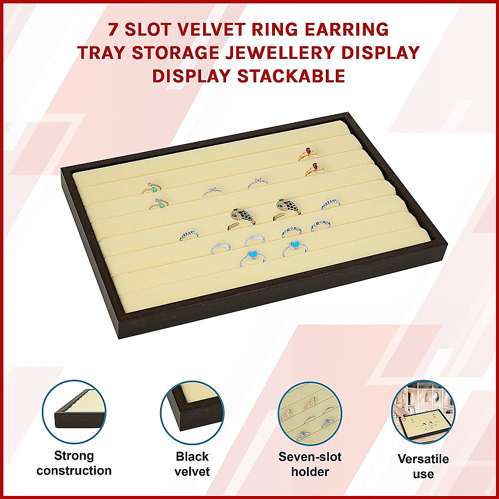 7 Slot Velvet Ring Earring Tray Storage Jewellery Display Stackable โ image 3