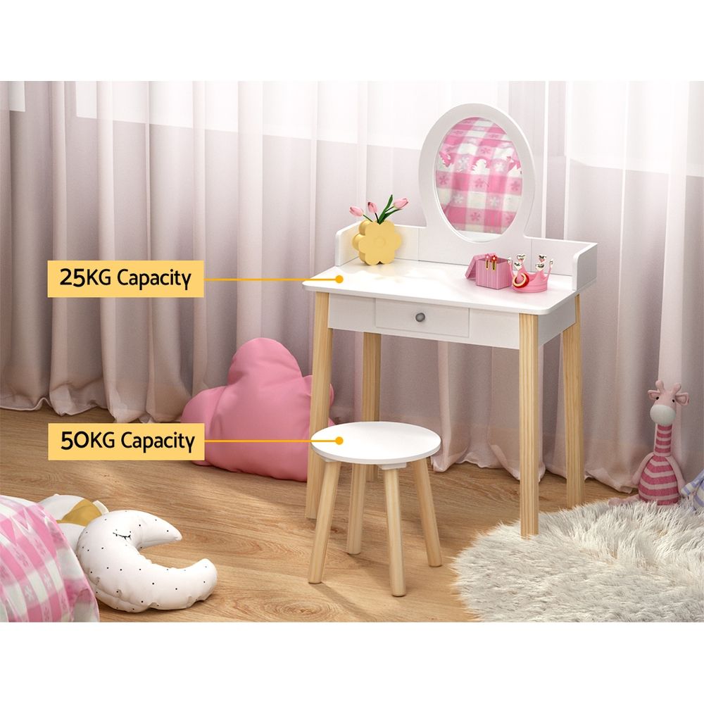 Keezi Kids Dressing Table Chair Set Wooden Leg Vanity Makeup Drawer Mirror — image 5