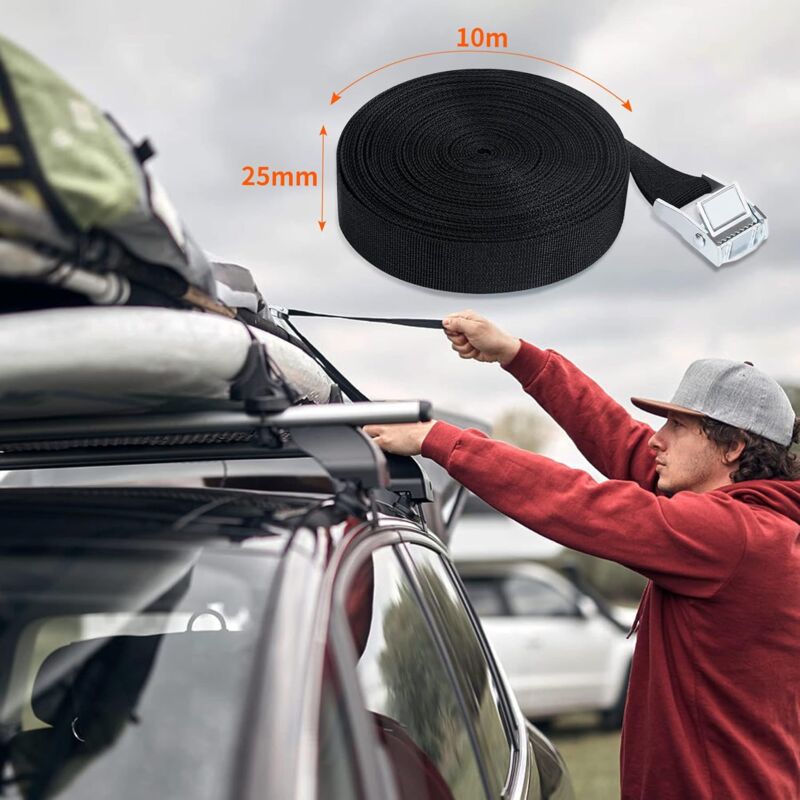 10M Tie Down Strap, 4 pcs Ratchet Strap With Zinc Alloy Buckle For Motorcycle/Car/Bike Carrier/Luggage/Moving Securing โ image 3