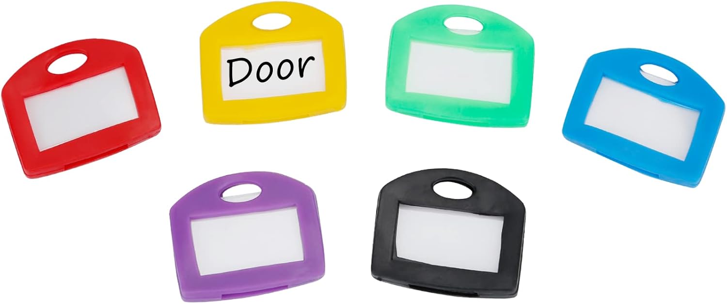 24 Pcs Key Covers Caps 1 Inch Key Covers Protectors with Blank Paper Labels and Clear Windows Soft Key Identifiers for Standard Regular Thin Flat House Keys