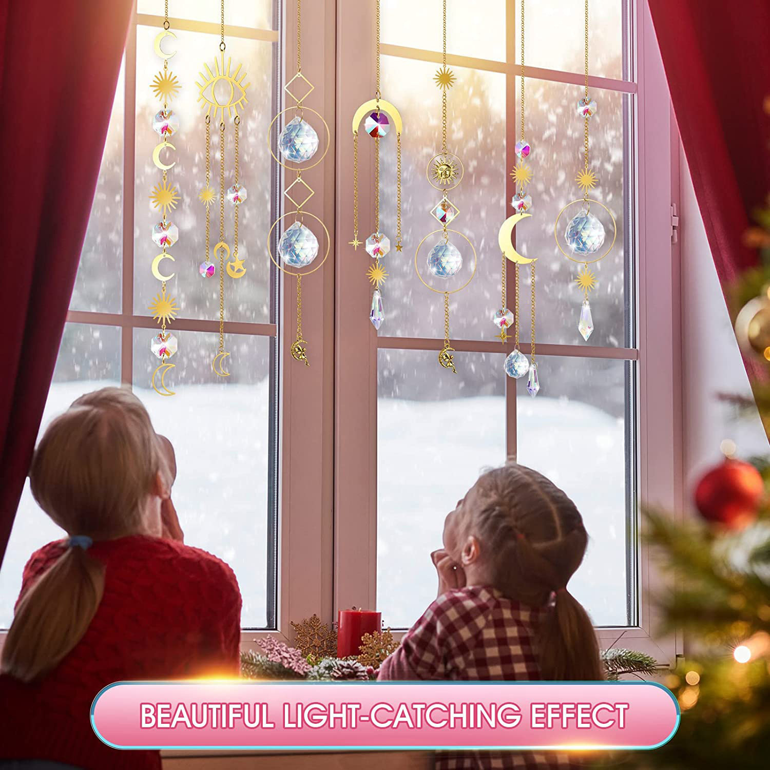 (Style 1) 4 pcs Crystal Wind Chimes-Sun Catcher Star Moon Dream Catcher for Window 30cm โ image 2