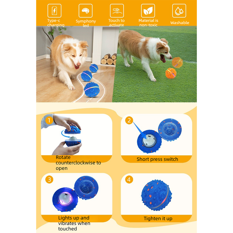 LED Colorful Vibrating Bouncing Ball Pet Toy-white — image 3