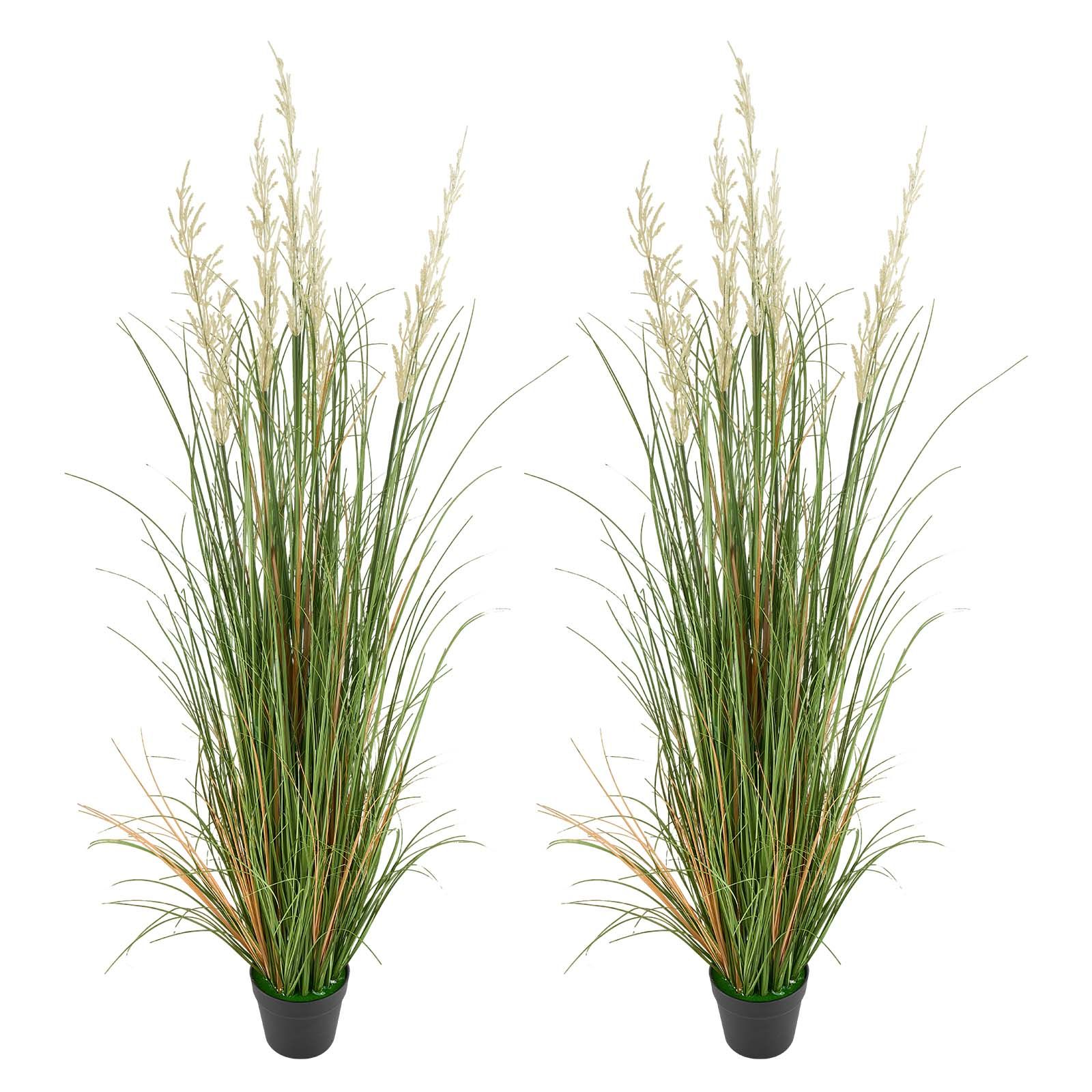 Artificial Grass Plant, 2 Pack 1499mm Faux Reed Flower Grass in Pot, Premium PVC Fake Greenery Shrubs Plant for Indoor Outdoor House Home Garden Office Room