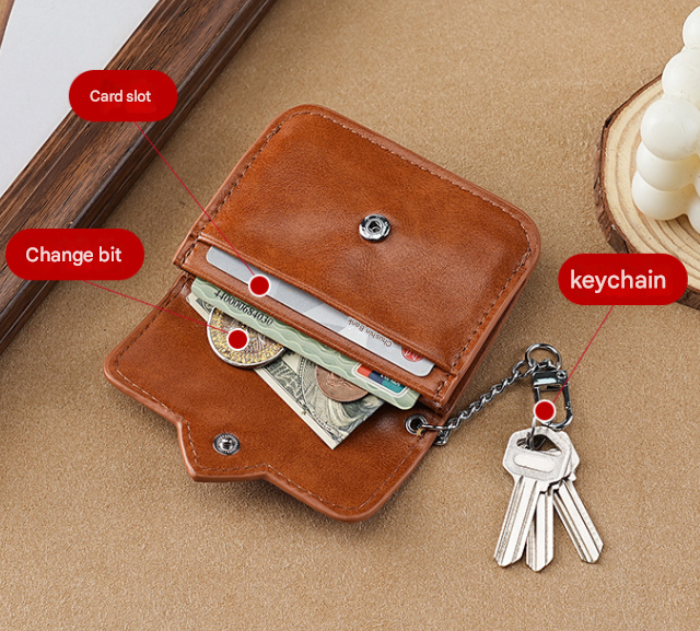 2PCS Brown Women's Slim PU Leather Card Holder with Cute Heart Detail and Keychain Clip - Ultra Thin Portable Card Sleeve for Daily Use and Gifting — image 3
