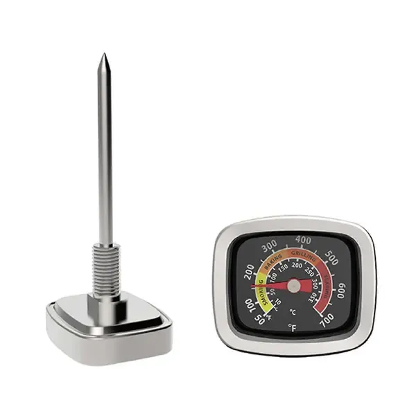BBQ Grill Thermometer, Double-Display Stainless Steel Temperature Gauge for Smokers, Ovens and Meat Cooking, Silver