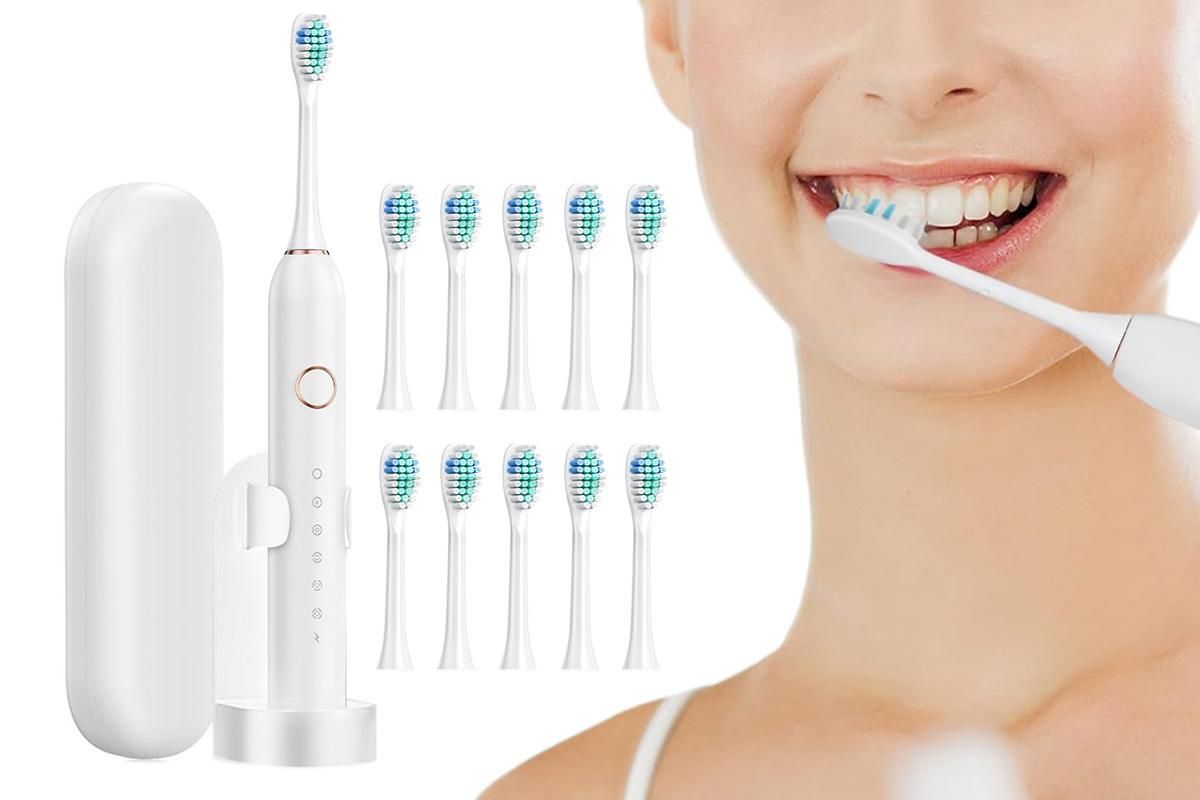 22000 VPM Electric Toothbrush for Adults with 10 Brush Heads and 6 Modes Toothbrush Sets - White