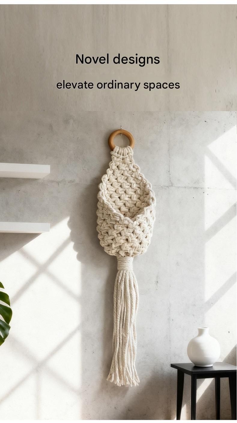 2-piece White Macrame Hanging Plant Holder - Cotton Rope Wall Basket, Bohemian Style Decor for Indoor Plants - Space Saving & Multi Scene Use — image 5