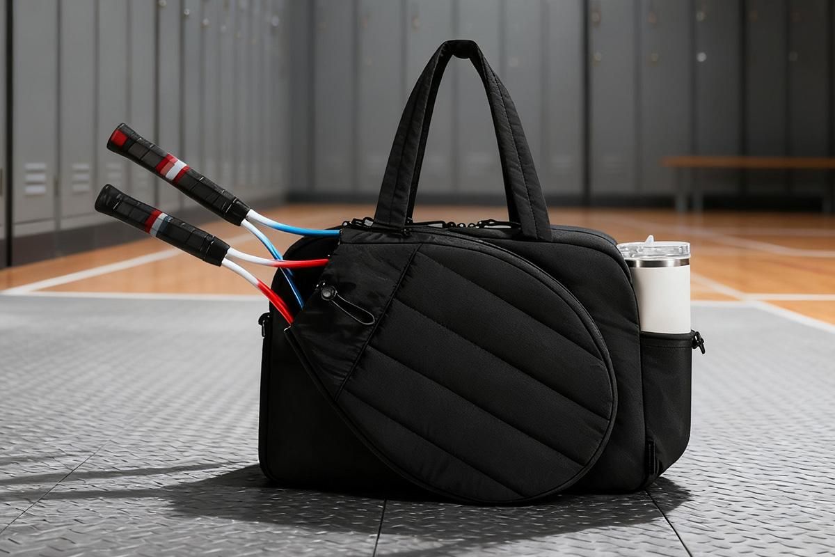 Womens Tennis Gym Bag Sports Tote Fits Two Rackets with Shoe Compartment - Black β image 4