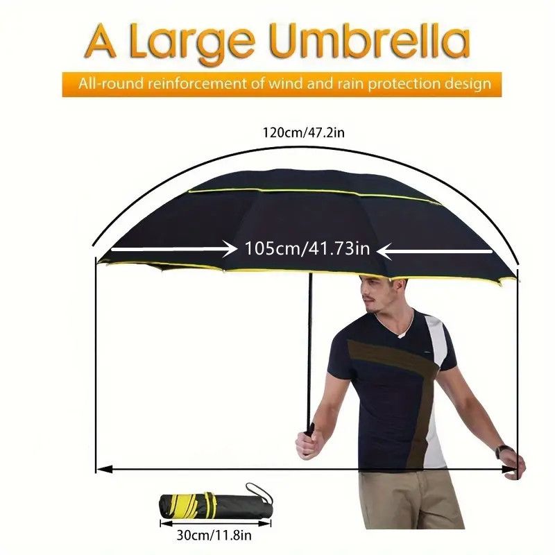 Navy Blue Compact 3-Fold Automatic Golf Umbrella (Dia 42 Inch) + Waterproof Thermal Half Shoe Covers (L Size) with Anti Slip Elastic Strap– Windproof & — image 2