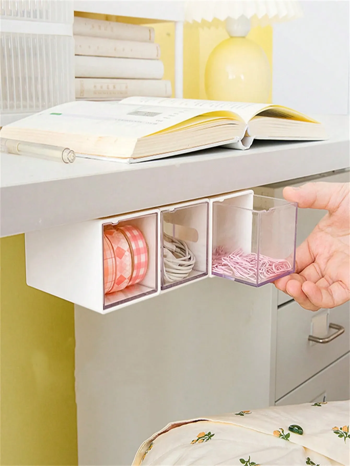 4Pc White Wall Mounted Swab Storage Box Transparent Clear Drawer Organizer For Bathroom Hair Accessories and Jewelries — image 5