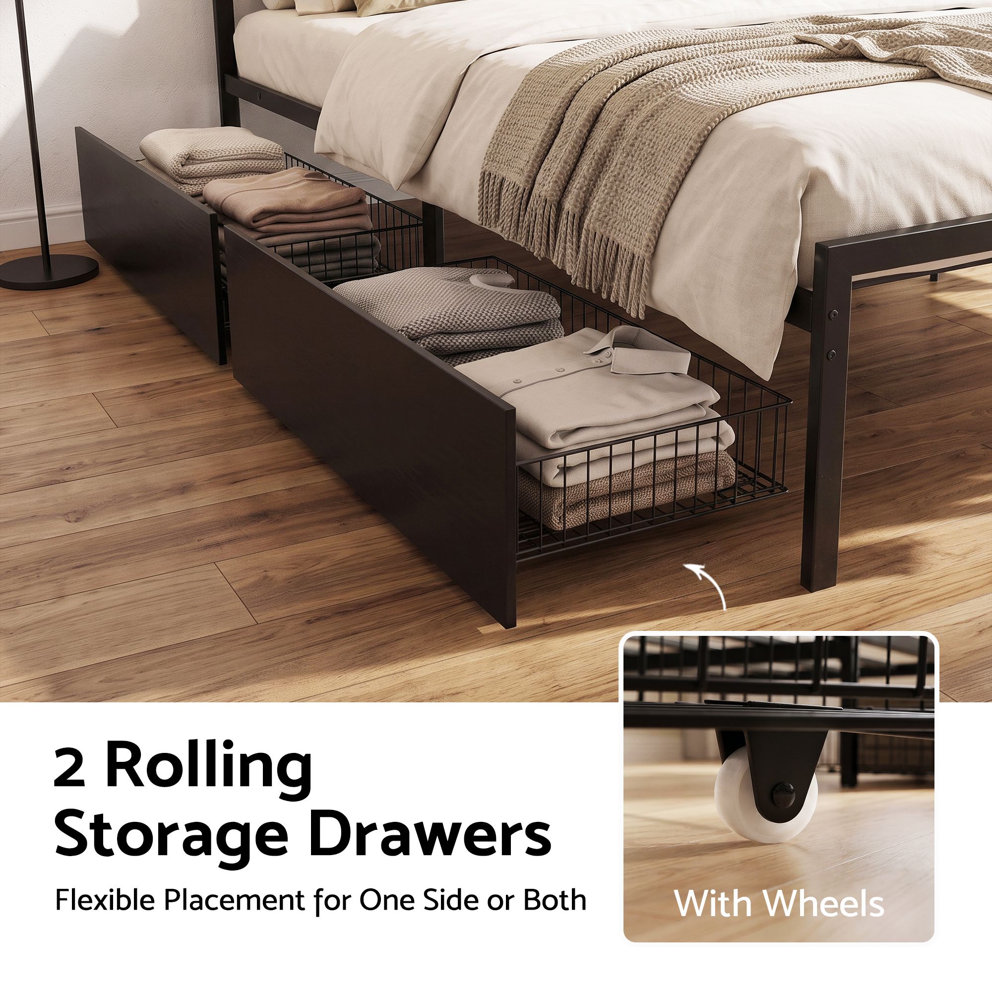 Artiss Double Bed Frame with Charging Station & Storage Drawers Metal โ image 6
