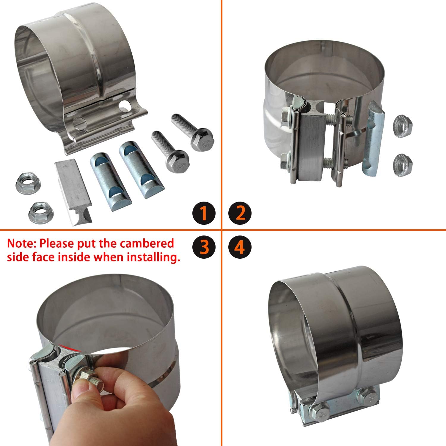 4" Lap Joint Exhaust Band Clamp - Stainless Steel With 1 Block 2Pcs For 4" Od To 4" Id Exhaust Pipe, Muffler, Elbow And Exhaust Tubing Connection(2 Pack) โ image 5