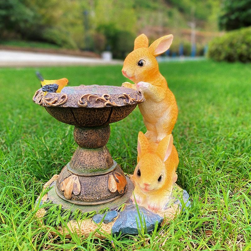 Rabbit Garden Lamp Solar Powered Garden Ornament Resin Garden Light Outdoor - Light Brown - Size 1 โ image 2