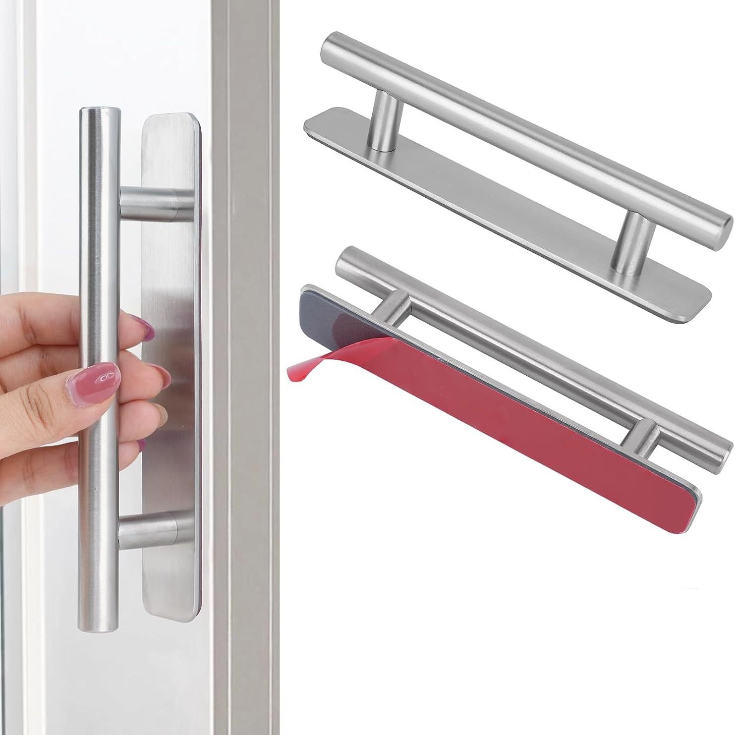 Adhesive Cabinet Stick On Door Handles Handle Adhesive | 2 Pack Brushed Nickel | All Metal Stick On Cabinet Handles