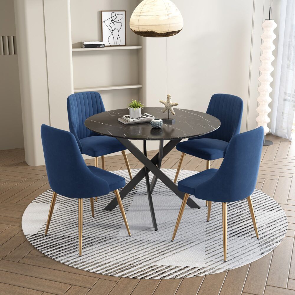 Round Marble-Effect Table-Black โ image 6