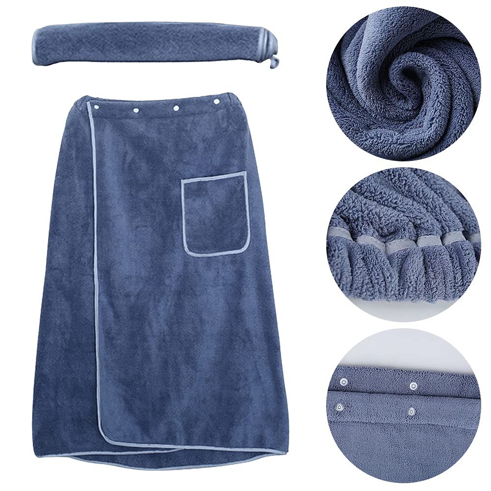 Men's Wearable Bath Wrap Mens Towel Wrap Spa Bath Robe Cotton Body Wrap Towels with Pocket Adjustable Bath Wrap,31.5x59inch(Blue) โ image 2