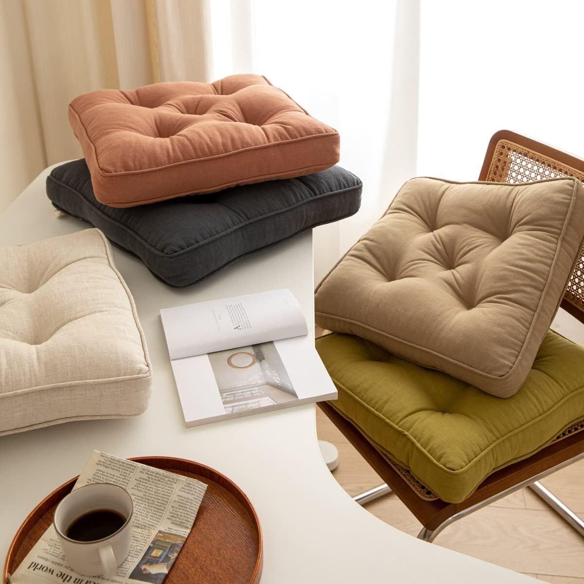 43 × 6cm Linen Cotton Thick Seat Cushion: Plush, Solid-Colour, for Office & Home Chairs, Aussie Comfort Essential(Amber Brown) — image 6